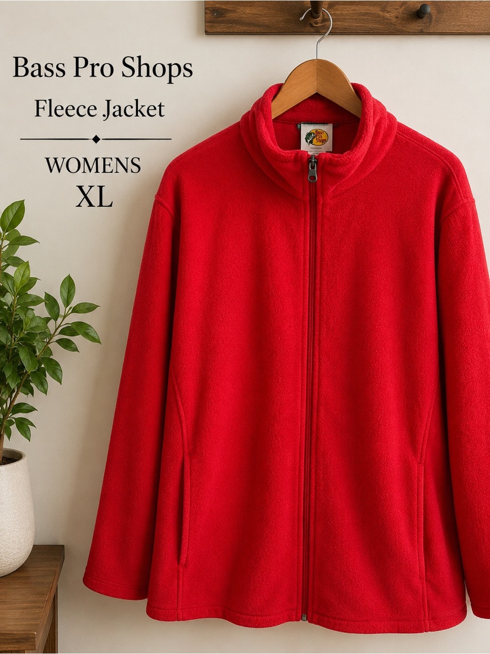 Bass Pro Shops Red Fleece Zip Jacket XL Cozy Mock Neck Mid Length
